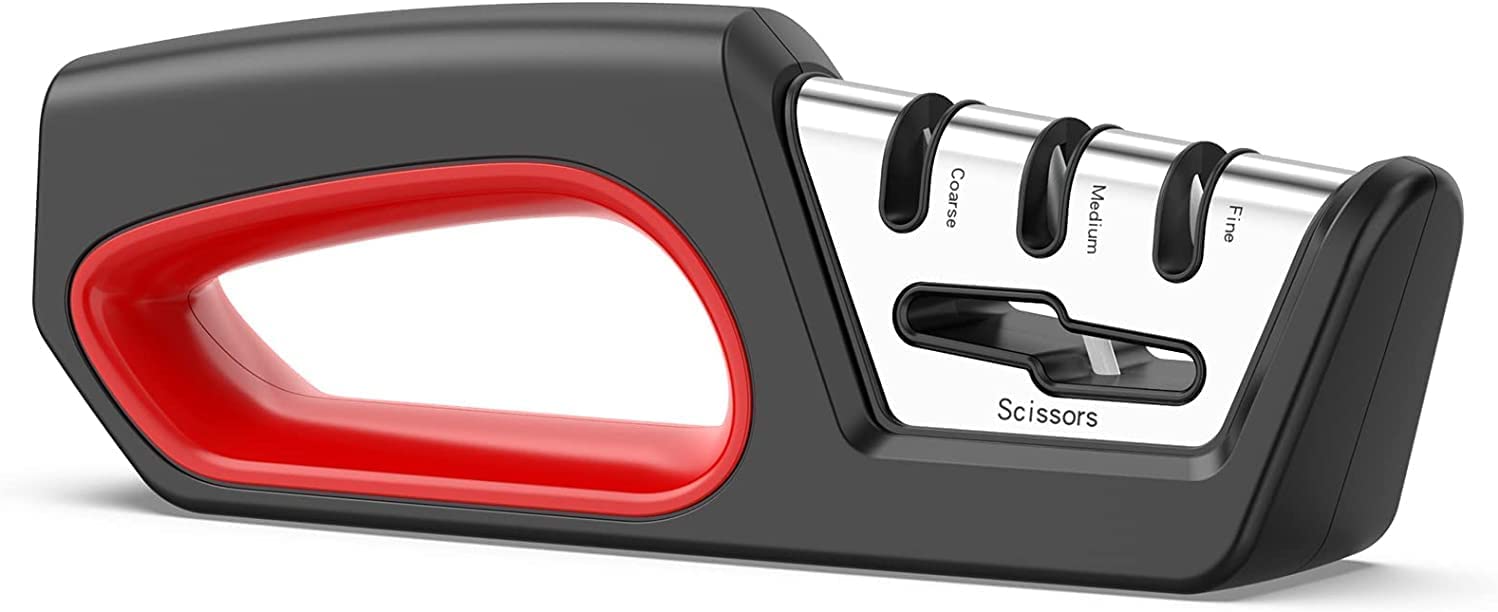 Knife Sharpener, Blade Sharpener 4 Slots,3-Stages for All Kinds of Kitchen Knives,Outdoor Knives, Pocket Knives and Scissors